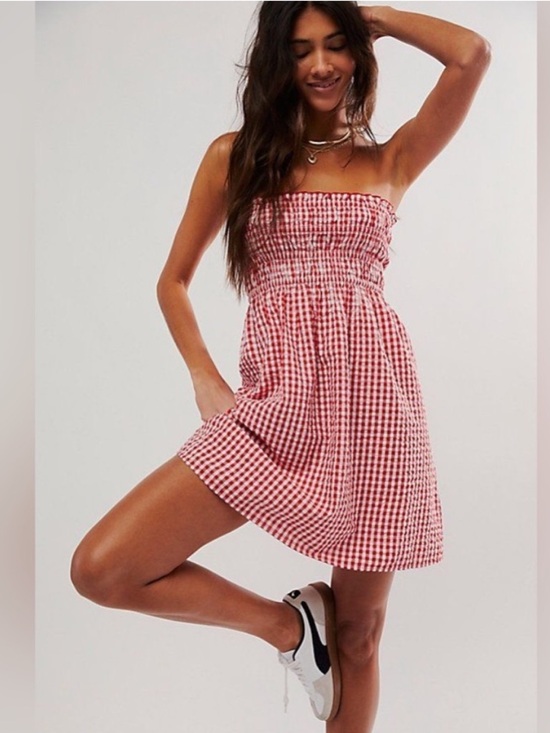 Free People Dresses & Skirts - Free People One Sunni Convertible Skirt Dress in Red White Gingham XL